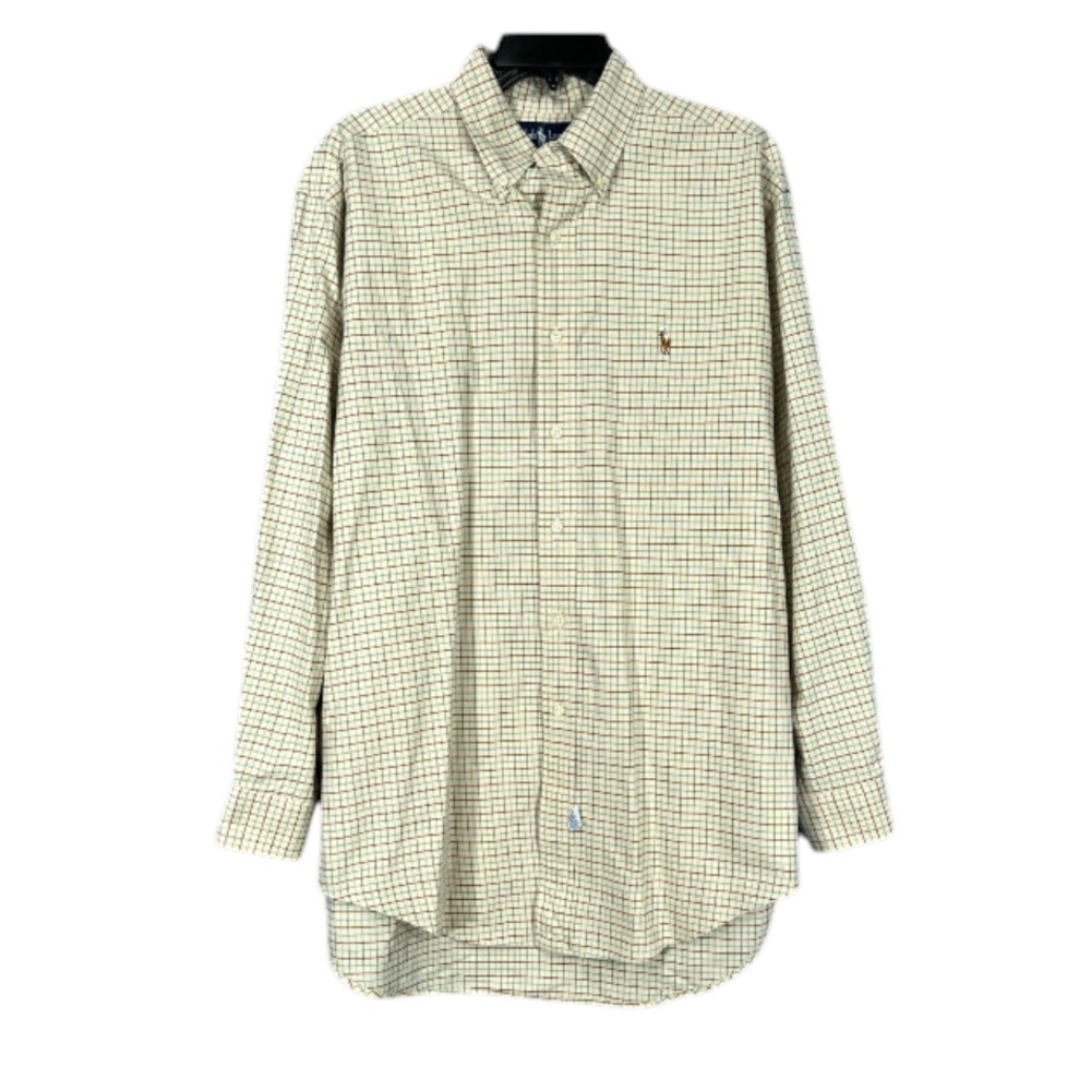 RALPH LAUREN POLO Ivory Graph Check DRESS SHIRT Sleeves Hemmed 2" Shorter 16-33